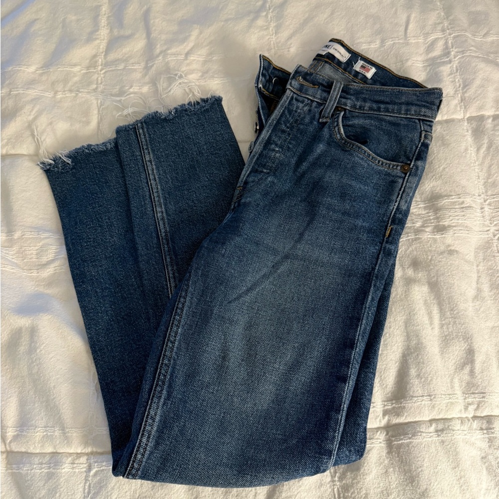 Re/Done Blue Ankle Cropped Jeans with Frayed Hem